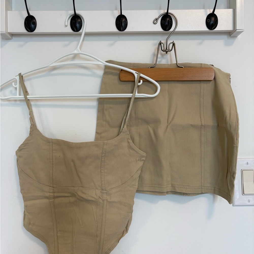 Women's Khaki Beige Stretch tank and skirt set